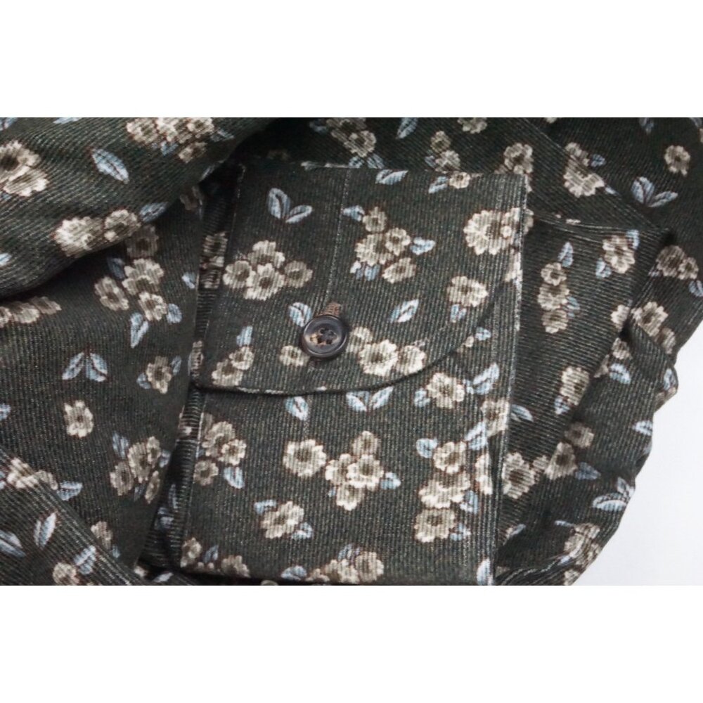 Isaia Microfiber Forest Green Beige Floral Long Sleeve Cotton Shirt 15.5/39 NEW - Picture 5 of 5